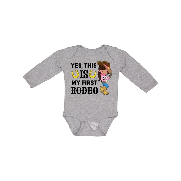 Inktastic Yes, this IS my First Rodeo- cowgirl in hat and boots Girls Long Sleeve Baby Bodysuit