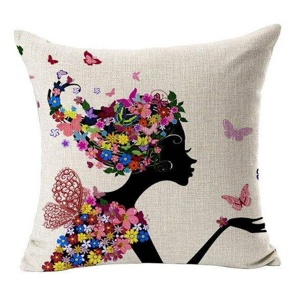 Injueey Funda de almohada de lino encantadora niña sofá cojines de coche funda de almohada breve hogar Decoración del hogar