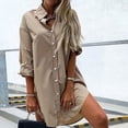 thumbnail image 2 of JGGSPWM Womens Button Down Solid Top and Blouse Lapel V Neck Long Sleeve Shirts Casual Loose Fit Boyfriend Style Tunic Tees Khaki L, 2 of 8