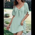 thumbnail image 3 of Robes pour Femmes 2025 Printemps Été Décolleté en V Profond Élégante Robe Courte à Nœud, 3 of 8