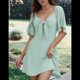 thumbnail image 3 of Vestido Mini Elegante con Escote en V Profundo y Lazo Verde S, 3 of 8