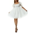 thumbnail image 3 of Women Summer Puffy Tulle Dress Square Collar Short Sleeve Princess Bubble Mini Dress Plus Size, 3 of 6
