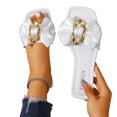 thumbnail image 4 of Samdudou Womens Sandals Open Toe Flat Slides Elegant Silky Bowknot Slip On Square Design with Metallic Hardware Detail Casual Summer Beach Vacation Dressy Mules, 4 of 9