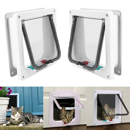 4 Way Small Medium large Pet Cat Kitten Dog Supply Lock Lockable Safe Flap (Best Microchip Cat Flap Uk)