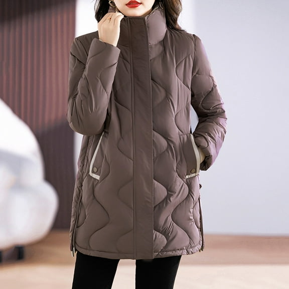 YUNAFFT Warm Thickened Loose Fit Slimming Mid-Length Stand Collar Winter Coat for Women Casual Outerwear