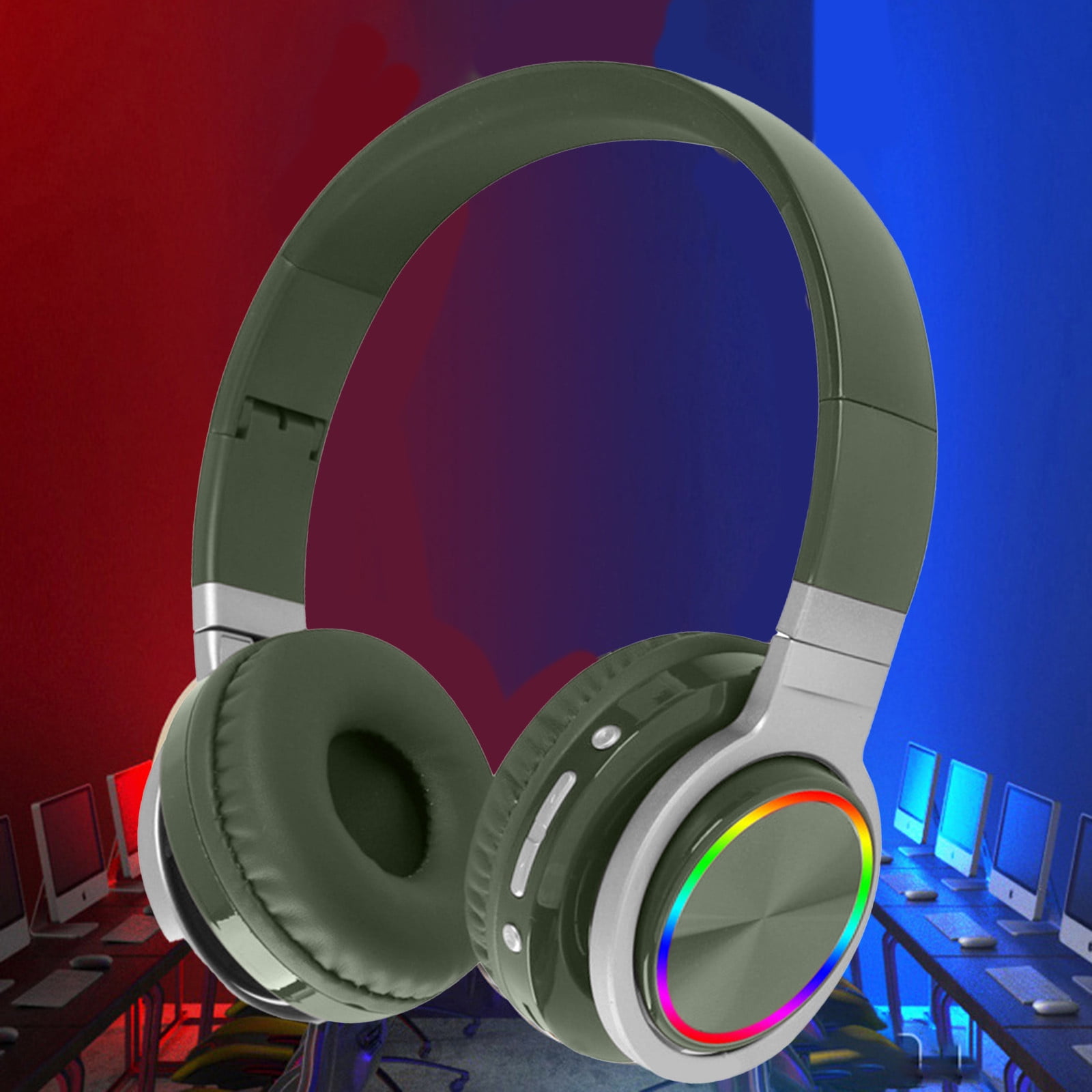 Bluetooth Headphones Over Ear, 65H Playtime and 6 EQ Music Modes Wireless Headphones with Microphone, HiFi Stereo Foldable Lightweight Headset, Deep Bass for Home Office Cellphone PC Ect.(Army Green)