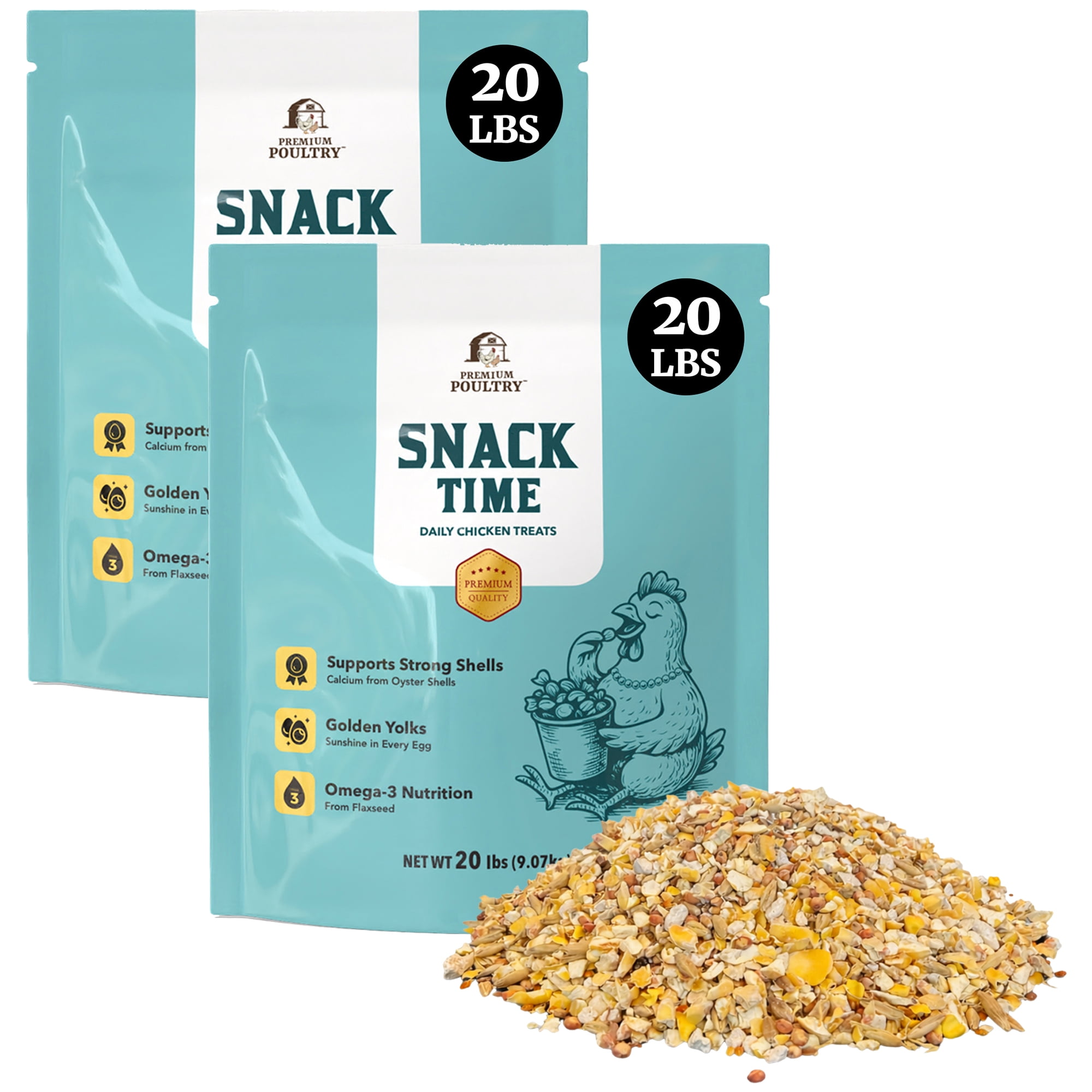 Premium Poultry Snack Time Treat Mix, Supports Egg Shells & Yolk Color, 20 Lb Bag, 2 Pack