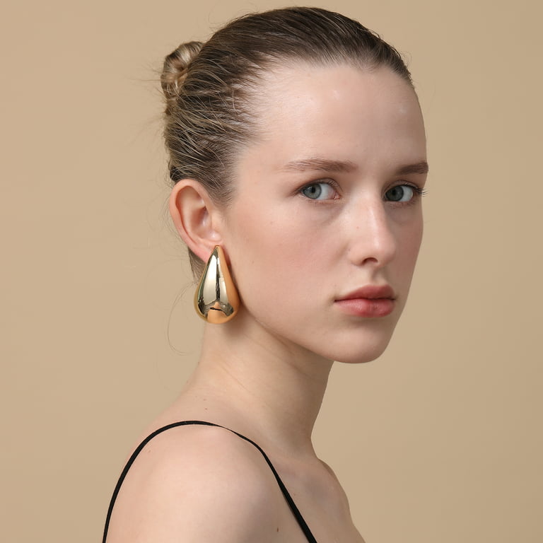  2PCS Large Drop Earring, Oversized Chunky Gold Hoop Earrings  for Women Girl, Lightweight Hypoallergenic Gold Plated Big Earrings Fashion  Jewelry (Silver): Clothing, Shoes & Jewelry