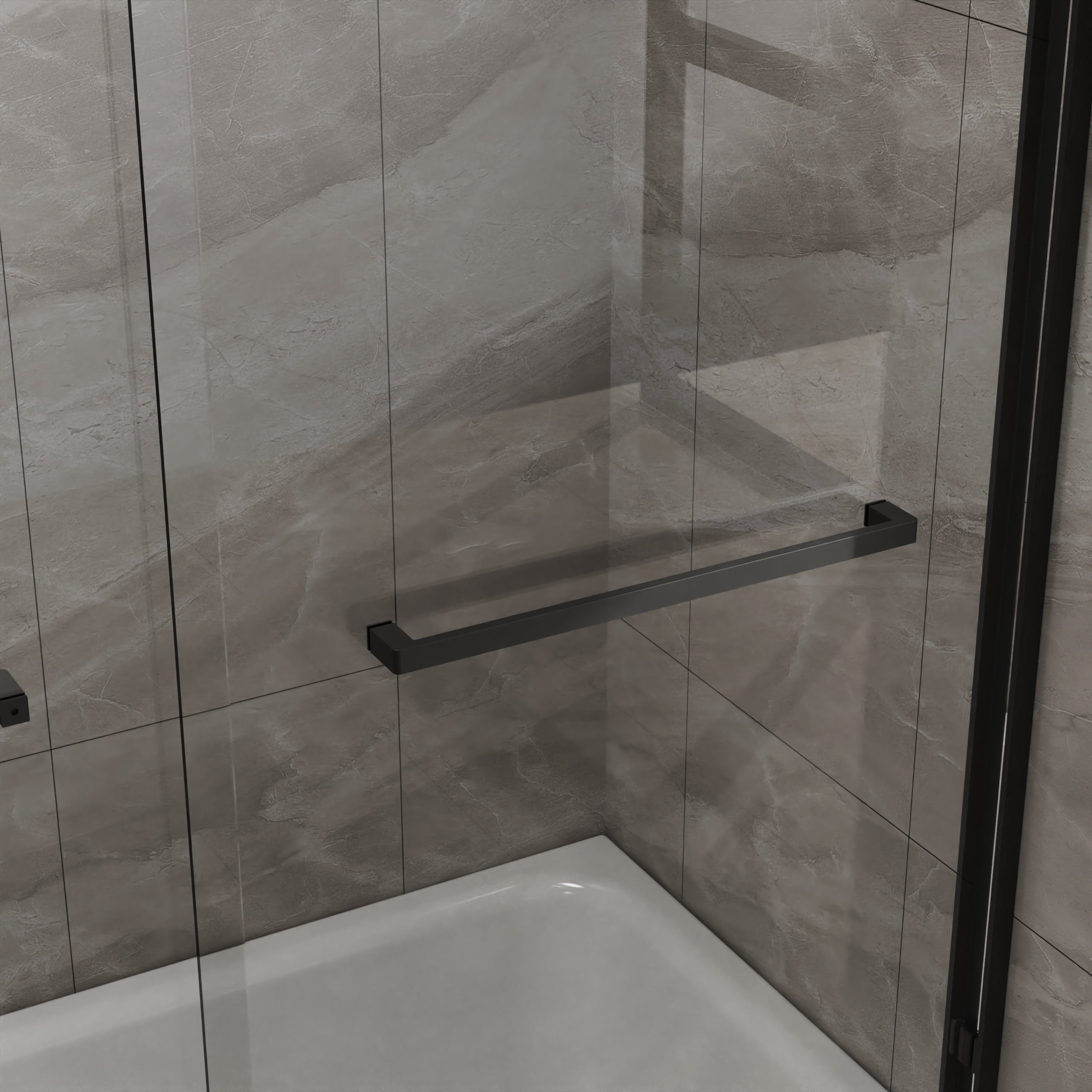 Leumius Double Sliding Bathtub Shower Door 60 in. W x 58 in. H Aluminum Framed Shower Enclosure for Tub with SGCC Clear Tempered Glass, Stainless Steel Hardware, Matte Black