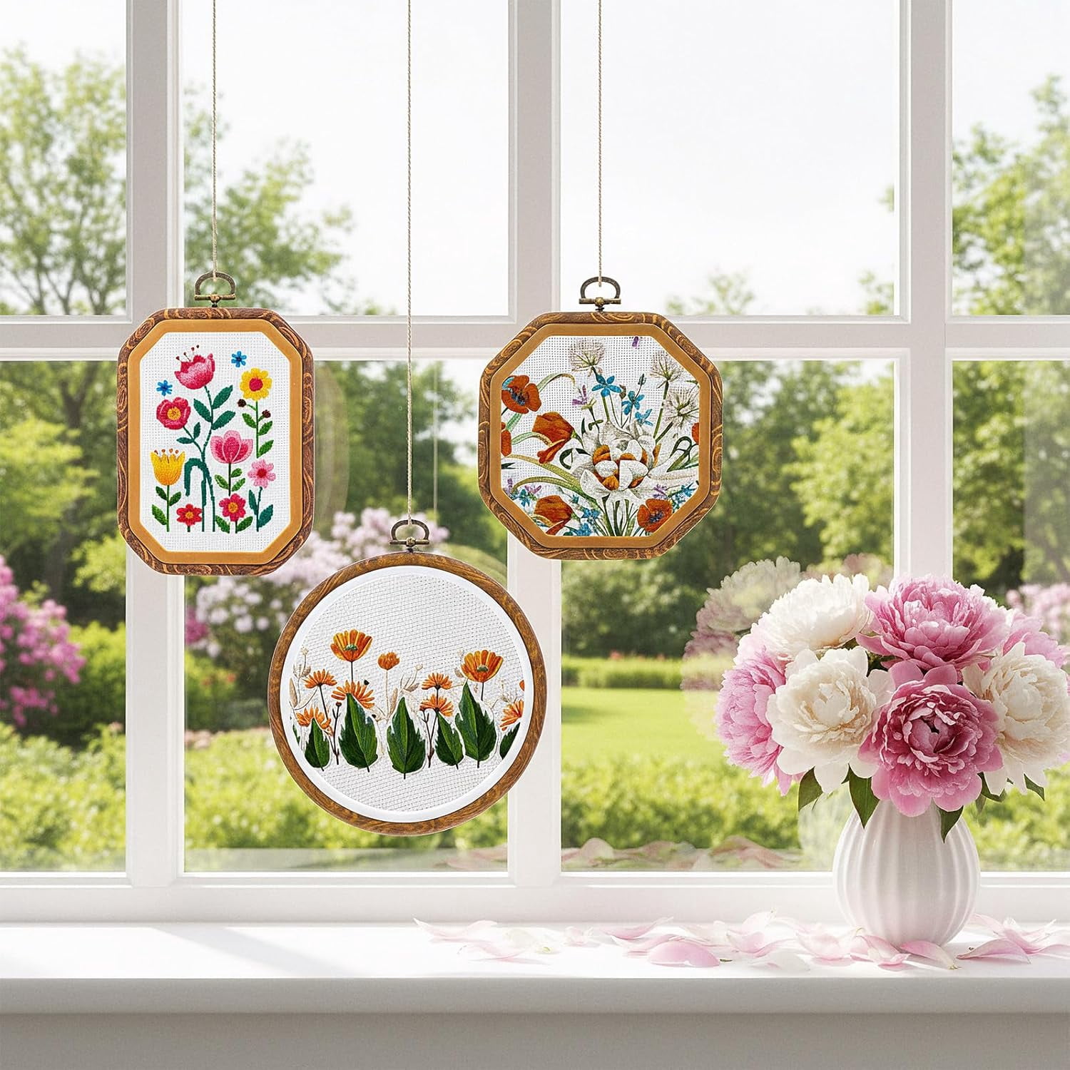 9 Pcs Embroidery Hoop Set, Mixed Shapes Circle Oval Octagonal Embroidery Frame, Imitated Wood Plastic Cross Stitch Frame for DIY Sewing Craft Wall Decor, Small to Large Sizes