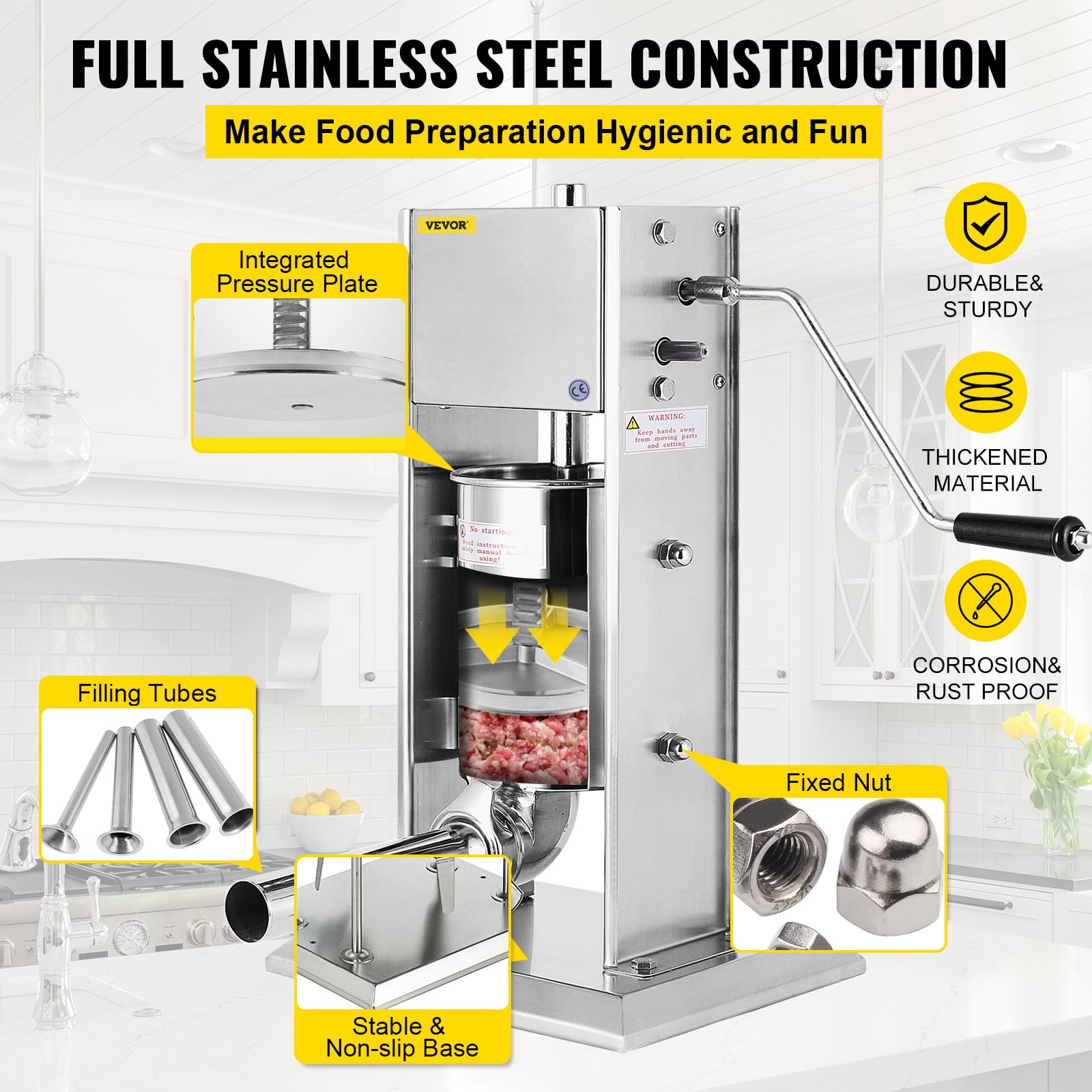 VEVOR 15L/45.2lbs Sausage Stuffer 2 Speed CE&SGS Standards Stainless Steel Vertical Sausage Maker
