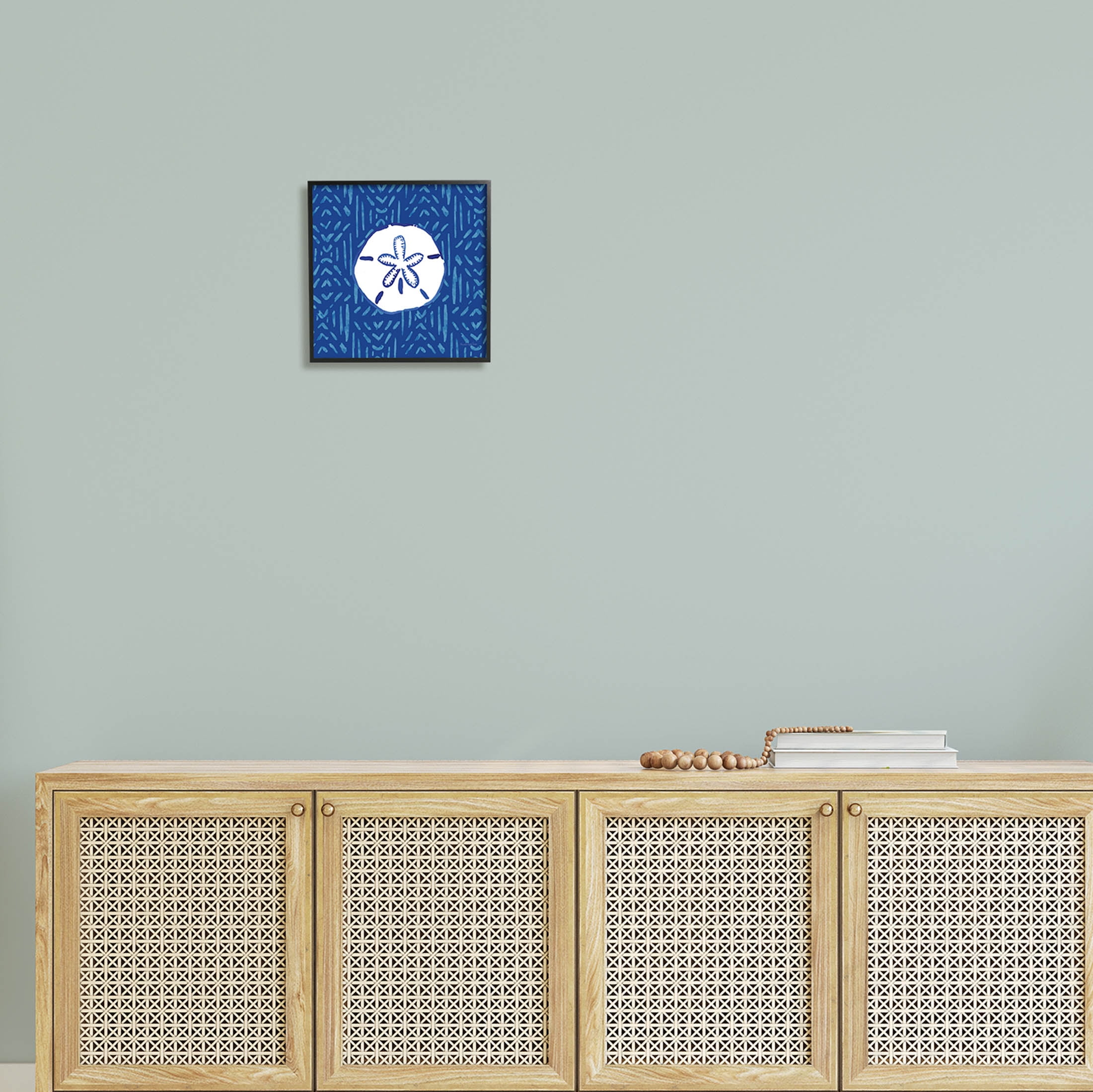 Stupell Industries Sand Dollar Seashell Stripe Pattern Graphic Art Black Framed Art Print Wall Art, Design by Mercedes Lopez Charro