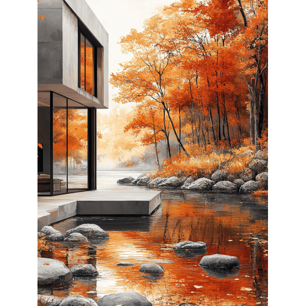 Qisvanset Framed Canvas Wall Art 12x16 Inch Watercolor Fall Scenery Hangable Nature Canvas Art