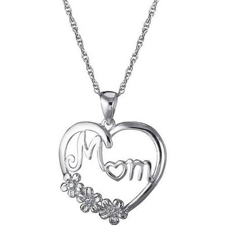 Diamond Accent Sterling Silver Flower "MOM" Heart Necklace