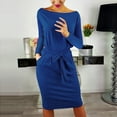 thumbnail image 2 of Vestido mini informal de manga larga para mujer - Diseño liso con bolsillos - Poliéster - Verano/noche - Tallas S-XXL, 2 of 8