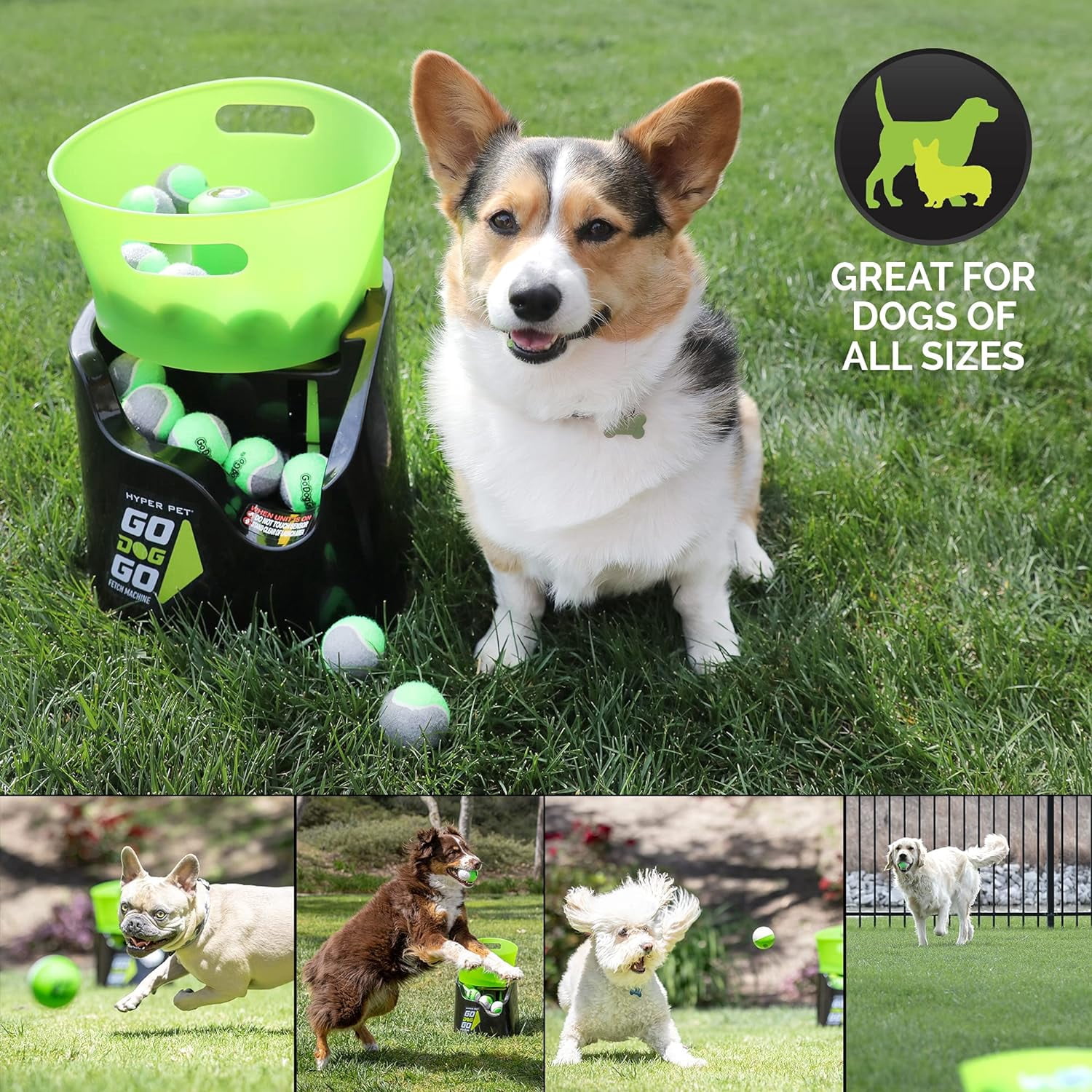 Hyper Pet GoDogGo Fetch Machine Dog Ball Launcher & Automatic Ball Launcher for Dogs With 5 Medium 2.5" Balls for Dogs 20-60 lb