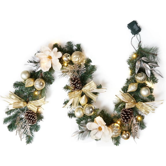 6ft Pre-Lit Christmas Garland for Front Door, Mantle, Fireplace, Stairs