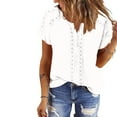 thumbnail image 2 of Inleife Ladies Casual Tops Solid Short Sleeve Round Neck Pullover Lace Blouse, 2 of 6