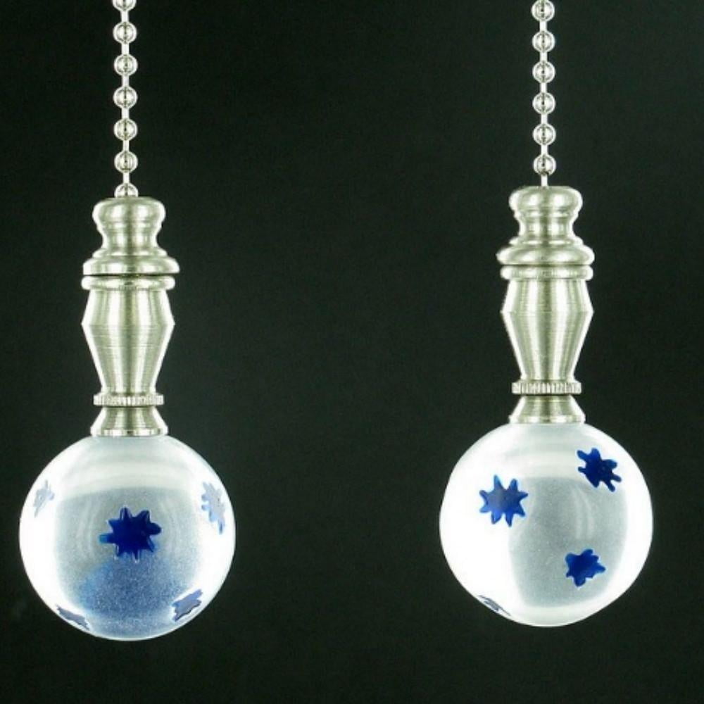 Pair Brushed Nickel Ceiling Fan Pull with Stars Extensions Light Pulls