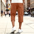 thumbnail image 6 of Domuza Men's Cargo Shorts Casual Elastic 3/4 Capri Pants Below Knee Long Hiking Shorts with Pockets Orange L, 6 of 8