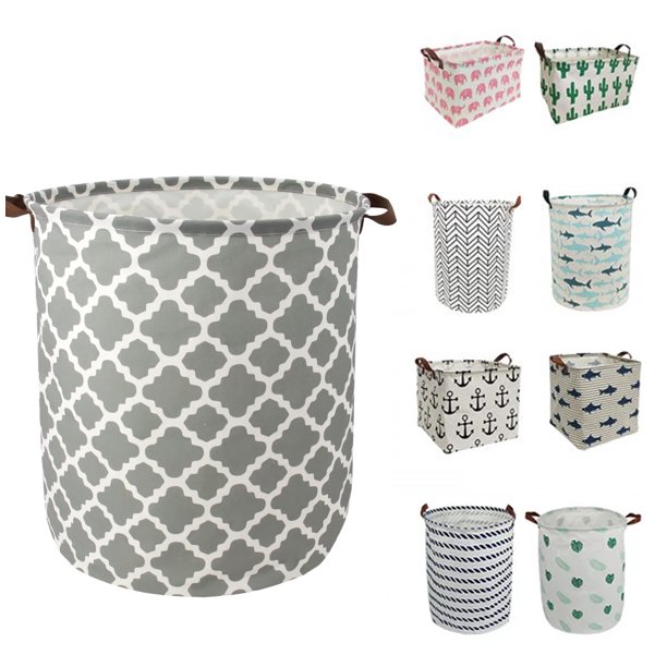 AUCHEN 19.7" Collapsible Laundry Basket, Foldable Cotton Linen Laundry