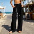 thumbnail image 2 of Sweatpants for Women Solid-Color Drawstring Wide-Leg Pants with Elastic Waistband and Pockets for Streetwear Casual Outings, 2 of 8