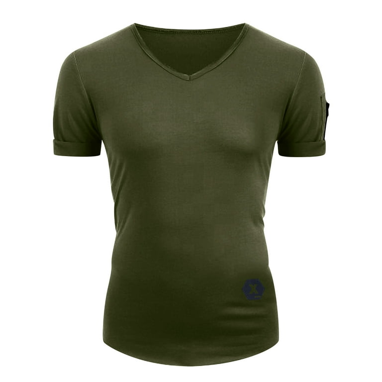 Army green v sales neck t shirt