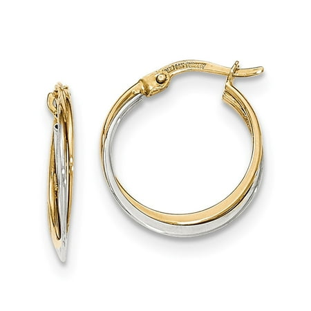 14K Two Tone White & Yellow Gold Polished Hoop Earrings (0.8IN Long)