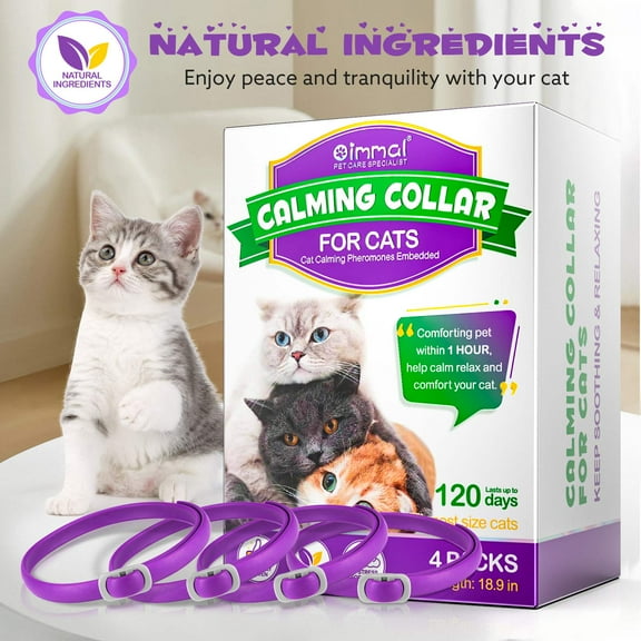 Oimmal Calming Collar For Cats 4PCS, Reduce Cat Anxiety Stress, Comforting Cat within 1 hour, 18.9 in, Adjustable