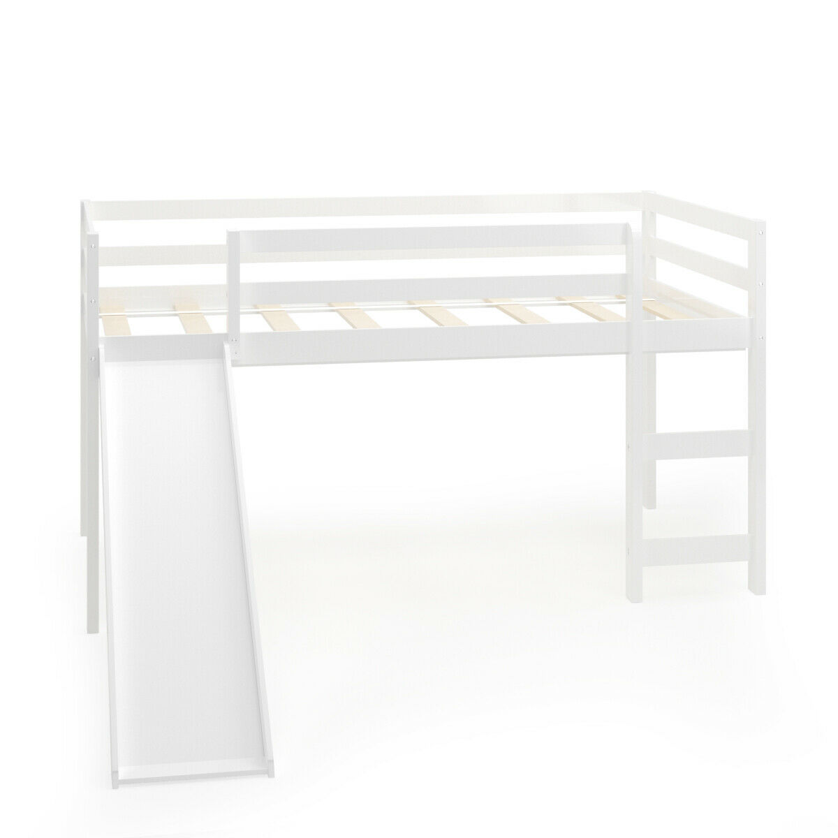 Gymax Twin Size Loft Bed with Slide Wood Low Sturdy Loft Bed for Kids ...