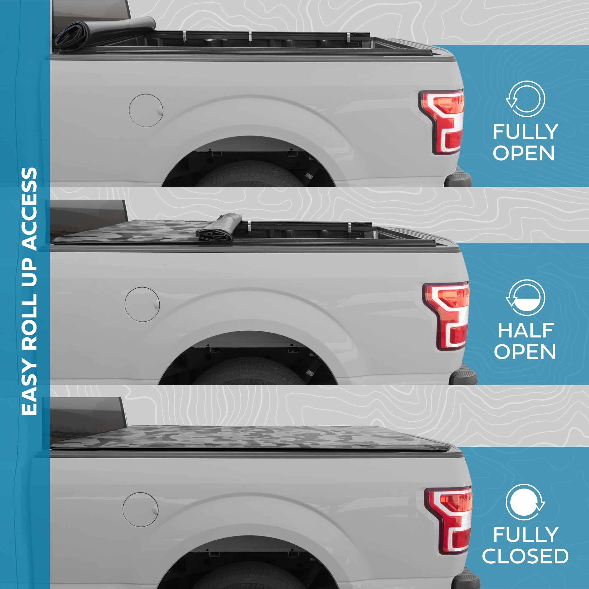 Camo Tonneau Cover Soft Roll-up Truck Bed Protector for Chevrolet Chevy Silverado 1500 2019-2025 and GMC Sierra 1500 19-25 Short Bed 5.8 ft