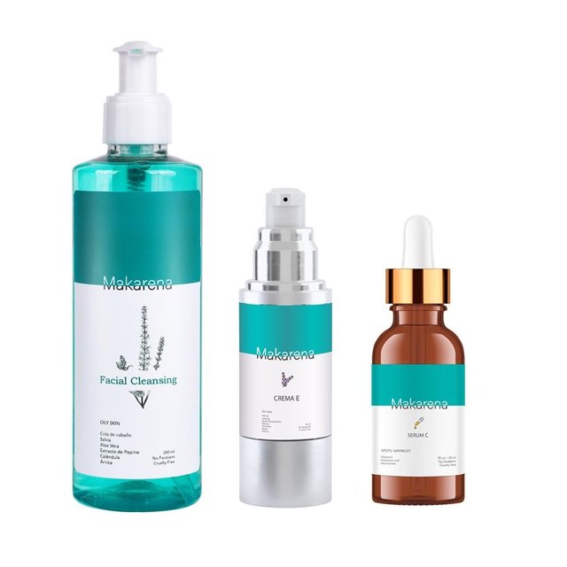 Kit Gel Dermolipiador, Serum C Y E Makarena Skinderma Piel Mixta a Grasa