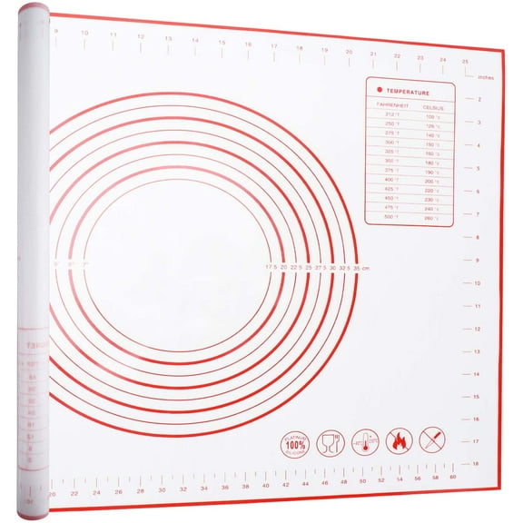 TekDeals Extra Large Silicone Pastry Mat Non Stick Non Slip Baking Mat with Measurement Fondant Mat, Counter Mat, Dough Rolling Mat, Oven Liner, Pie Crust Mat (20''x28''), Red)