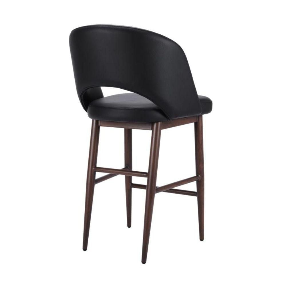 Executive Stool with PU Upholstery and Walnut Metal Frame – High Back Stool with Foot Rest, Mid-Century Style, Comfortable and Sturdy Seating for Offices and Modern Spaces
