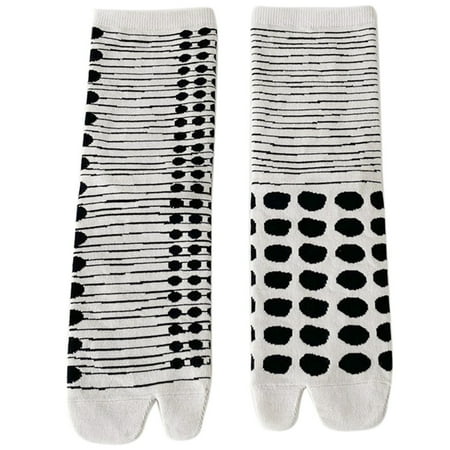 

Women Men Split Toe Kimono Tabi Crew Socks Japanese Style Colorblock Abstract Dot Striped Print 2 Finger Flip Flop Sandal Middle Tube Hosiery