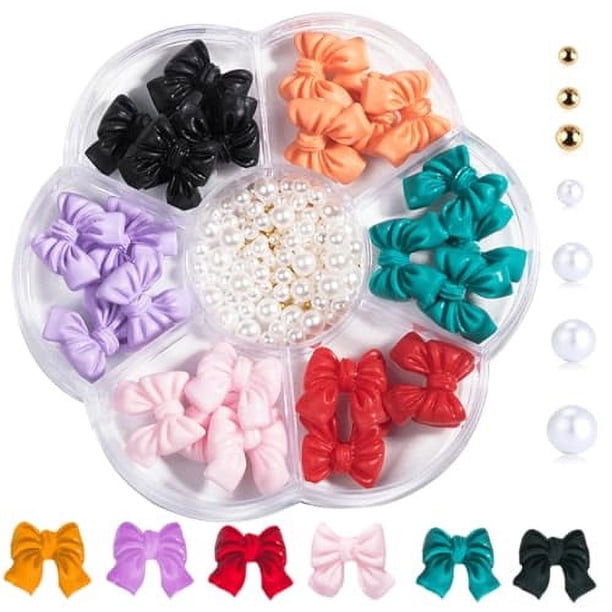Fiudx Decoración de Uñas, Lazos Coloridos En Gemas de Cristal, Detalles de Resinas En Alta Calidad, Nudos de Lazo de Varios Tamaños, Piedras de Alegría y Fáciles de Aplicar, Ideal para Fiestas y Boda