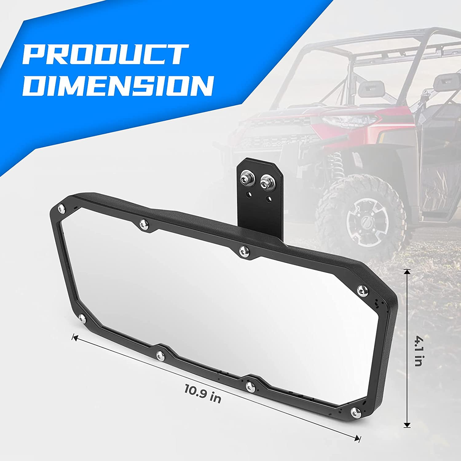 KEMIMOTO UTV Rear View Mirror Center Mirror Compatible with Polaris Ranger 500 570 900 XP 1000XP Crew 2017-2023, Require Factory Drop Down Mounting Tab