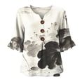 thumbnail image 5 of IMENGL Women's Blouse Basic Art Print V Neck 3/4 Sleeve Decor Fit Top Summer Retro Casual Outfits Loose Button Down Shirts for Women,M-XXXL, 5 of 6