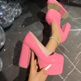 thumbnail image 5 of SACFOF Women's Round Toe Platform Chunky High Block Heel Pumps Leather Slip-On Formal Work Office Dress Shoes, 5 of 6