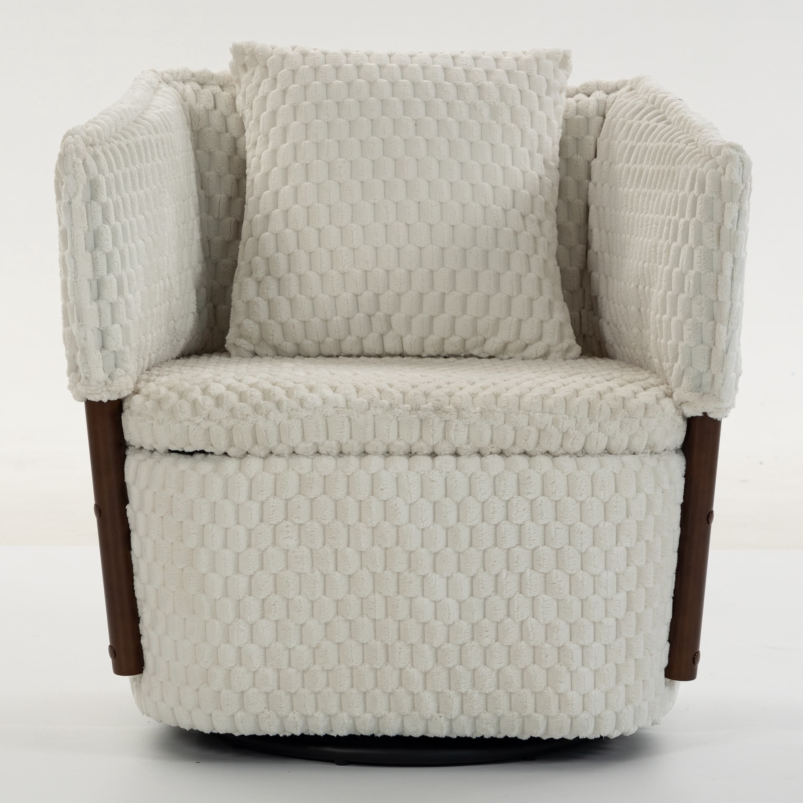 Aukfa Mid Century Modern 360 Swivel Accent Barrel Chair with Lumbar Pillow & Hidden Storage,Corduroy,White
