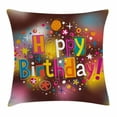 thumbnail image 1 of Birthday Decorations Throw Pillow Cushion Cover, Colorful Fun Graphic Lettering with Stars Dots Daisies Blur Background, Decorative Square Accent Pillow Case, 16 X 16 Inches, Multicolor, by Ambesonne, 1 of 2