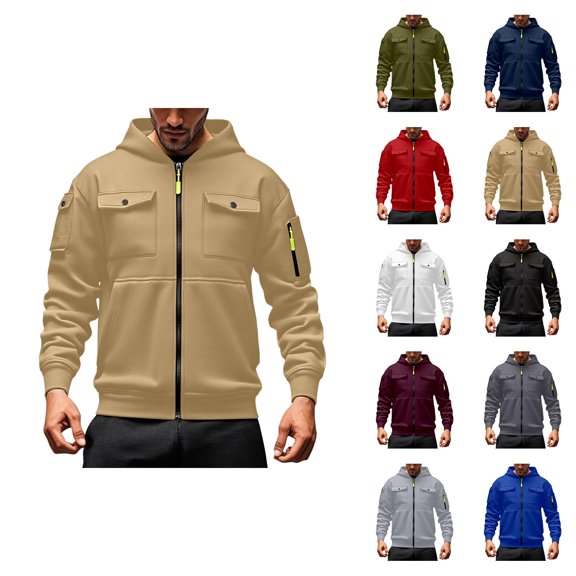 Men's Classic American Style Zip Up Hoodie with Front Pocket Long Sleeve Crewneck Lightweight Cardigan