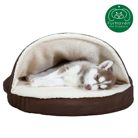 FurHaven Orthopedic Round Sheepskin Burrow Pet Dog Bed, Small, Espresso