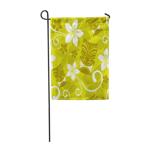 POGLIP Hawaii Luau Tiki Pattern Hawaiian Flower Tropical Polynesian Plumeria Garden Flag Decorative Flag House Banner 12x18 inch