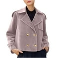 thumbnail image 2 of SwiftWear Women's Faux Suede Jacket Double Breasted Cropped Trench Coat Retro Casual Relaxed Fit Outerwear​, Pink, 2 of 7