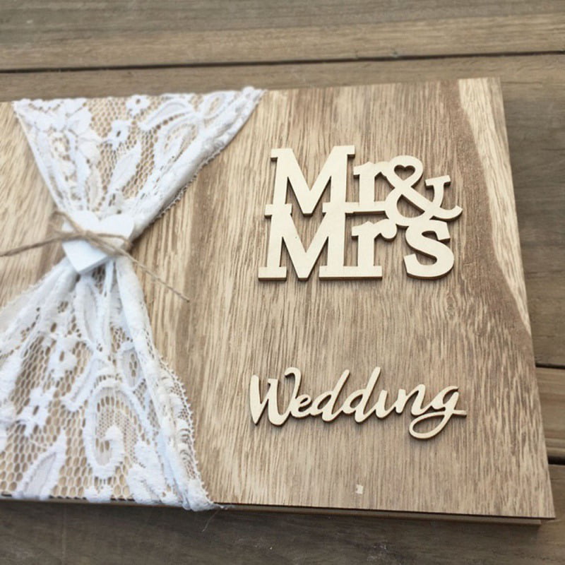 Wedding Guest Book - Wooden Signature Book Portable MR & MRS Memory Signature Message Book 10 Pages Wedding Supplies
