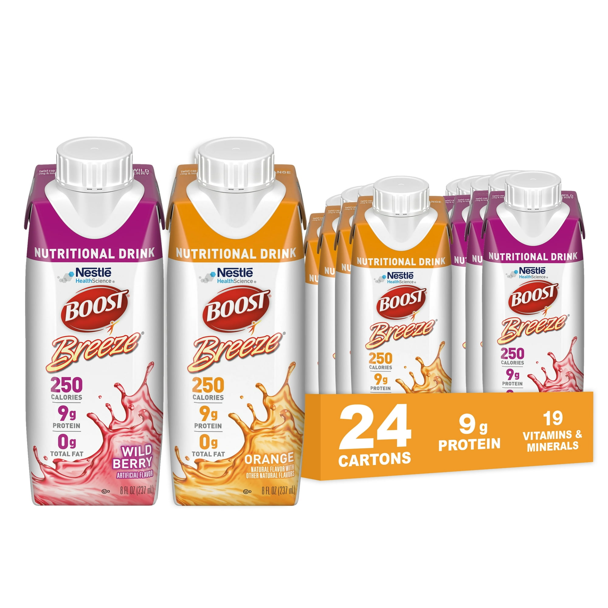 Boost Breeze Clear Nutritional Drink, 9g Protein, Orange & Wild Berry, 250 Calories, 8 fl oz, Pack of 24
