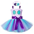 thumbnail image 3 of Vestido de tutú de sirena morado para niñas, disfraz con temática marina, vestidos de fiesta de cumpleaños para niñas, vestido de princesa con estrellas de mar y conchas marinas para niñas, 3 of 5