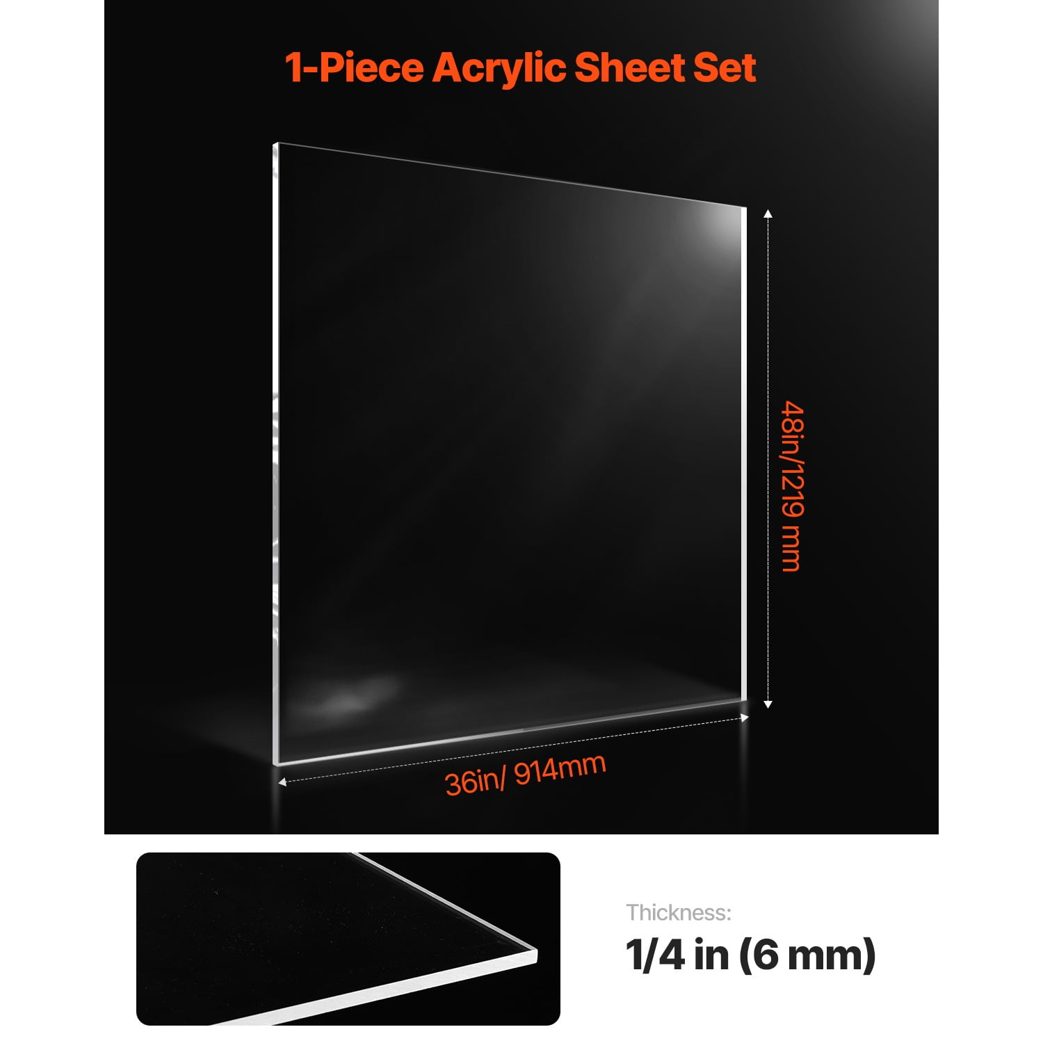 KFFKFF Clear Acrylic Plexiglass Sheet, Single Pack Plastic Panel, Dimensions 36 x 48 Inch with 1/4 Inch Thickness, Ideal for Craft Projects, Substitute Picture Frame Glass, DIY Exhibits