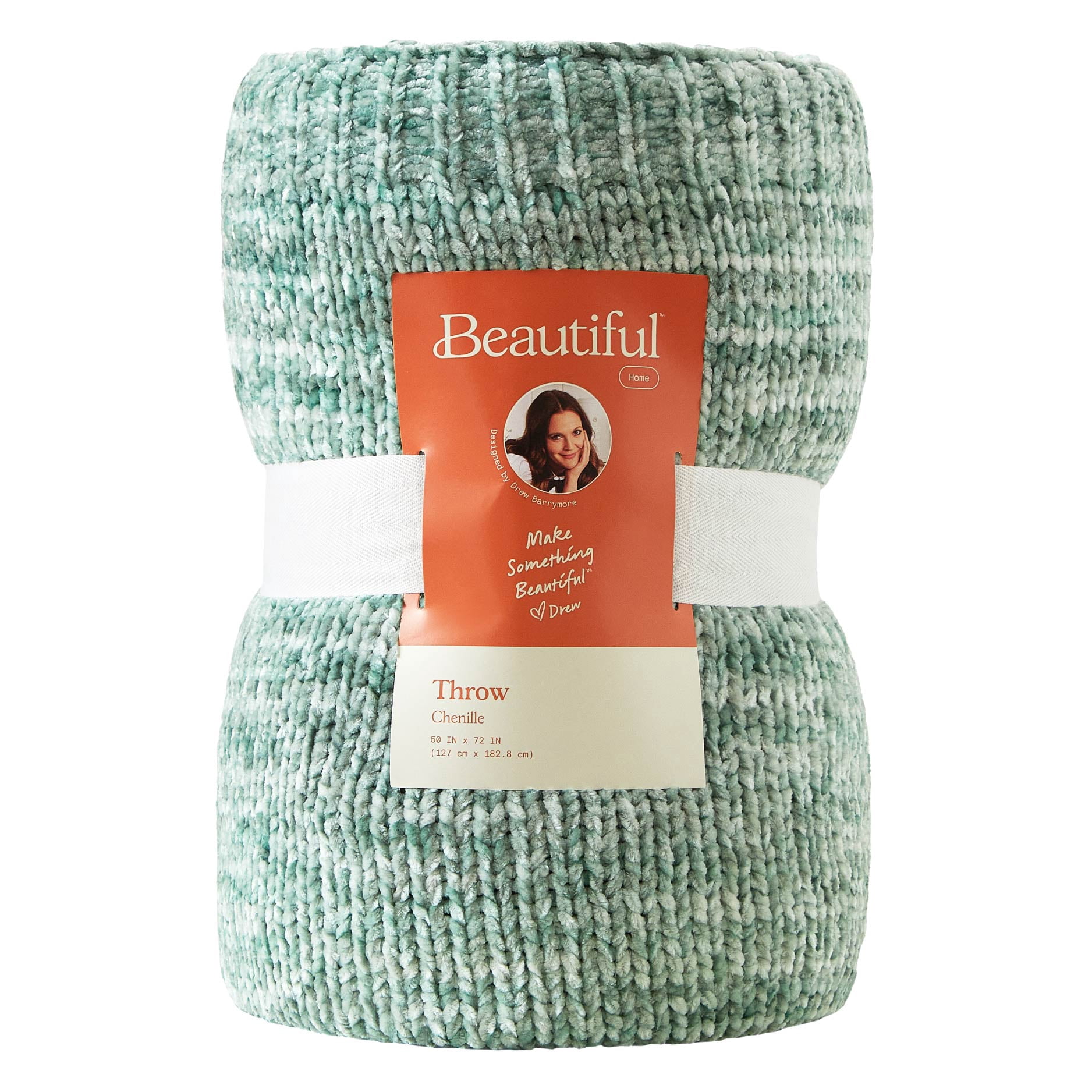 Beautiful 50"x 72" Green Melange Chenille Throw by Drew Barrymore